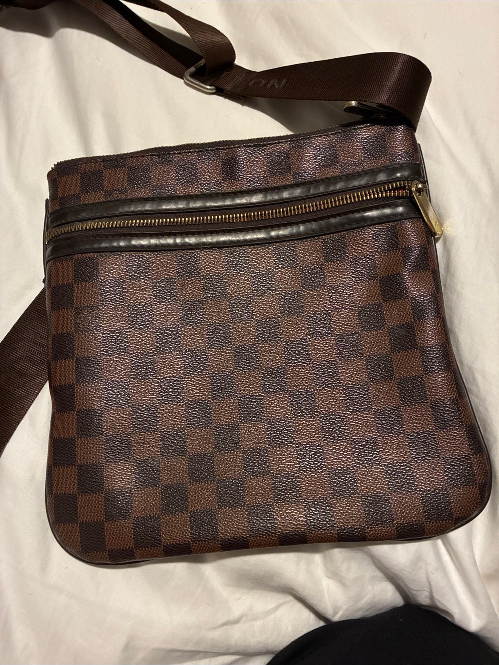 Classic Brown Checkered Crossbody Bag - Men's Shoulder Bag